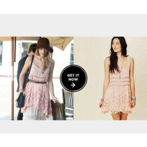 Free People Pink Blush Lace & Voile Trapeze Dress